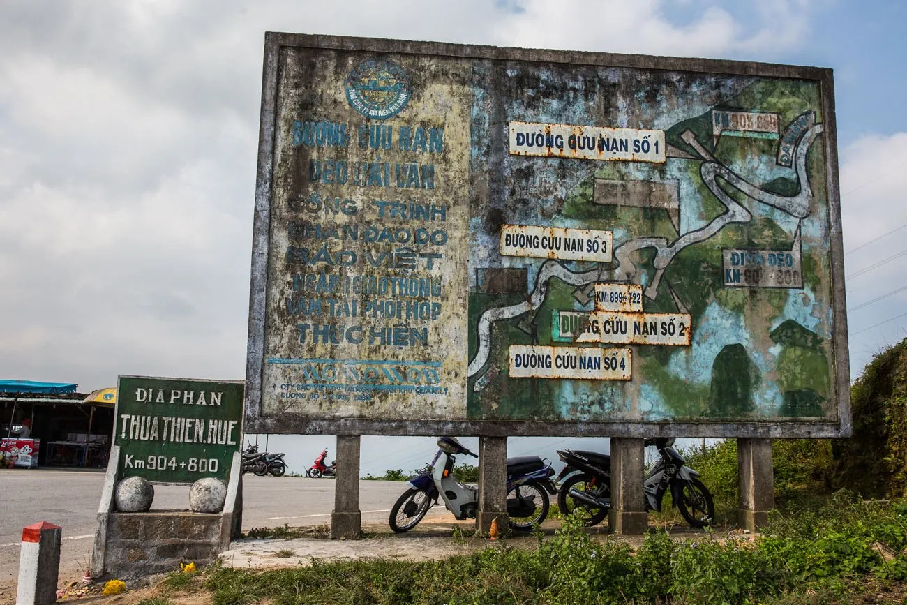 Sign at Hai Van Pass Vietnam