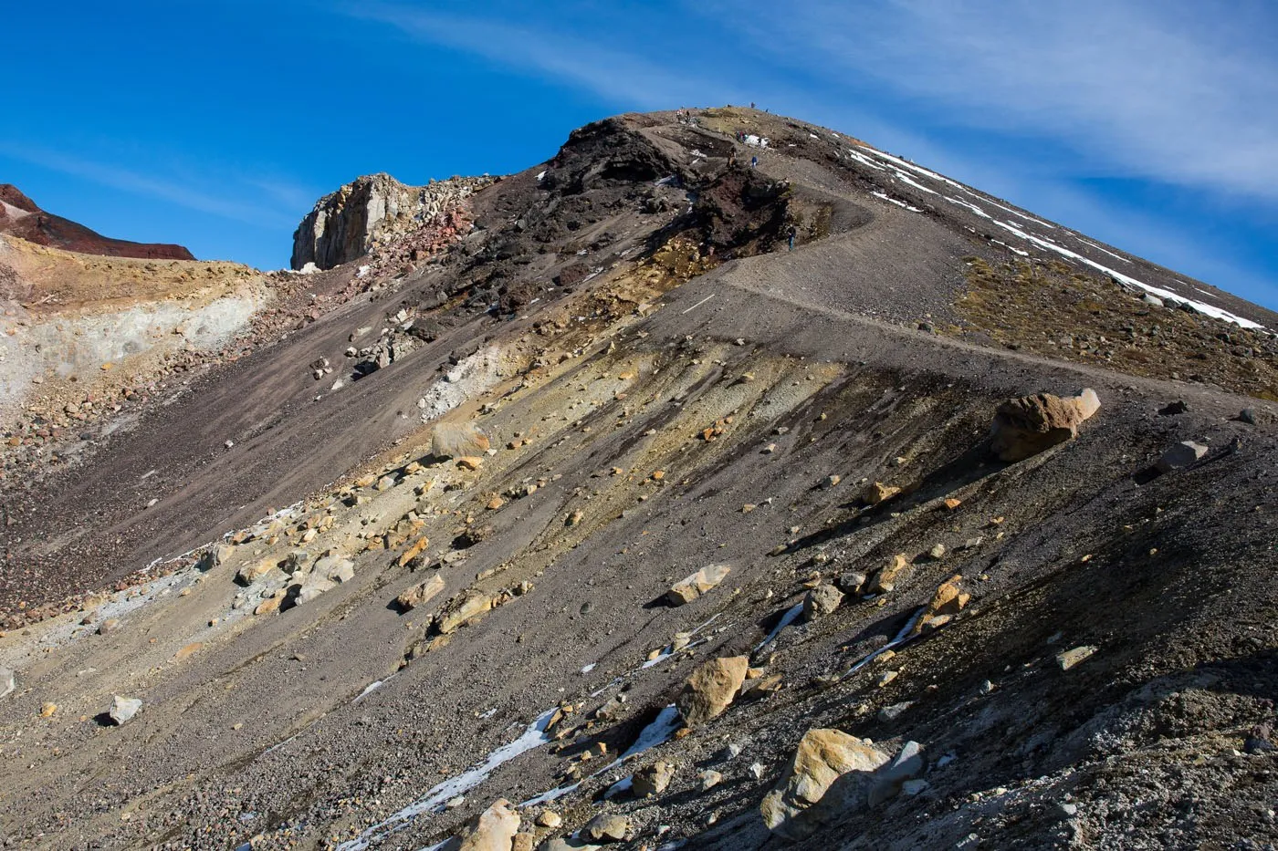 The trail down tongariro alpine crossing