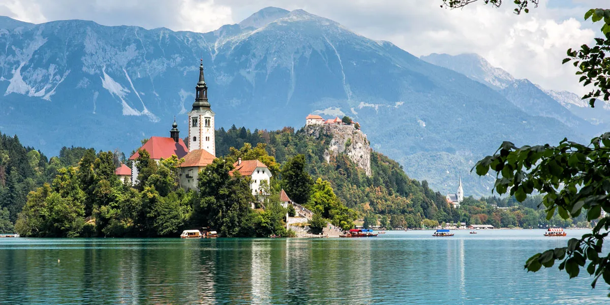 Lake Bled on a hill next to a body of water