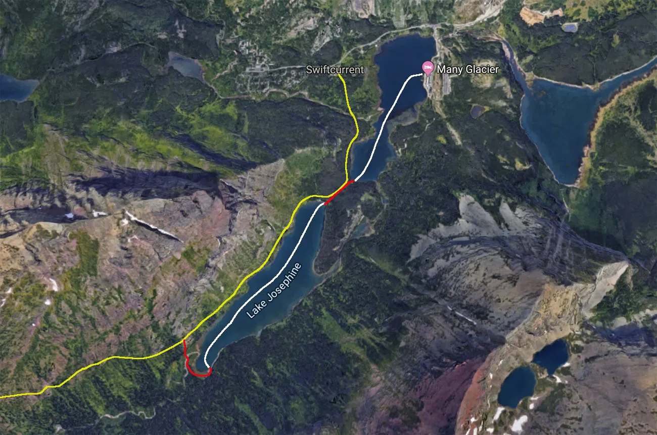 Boat shuttle map Grinnell Glacier