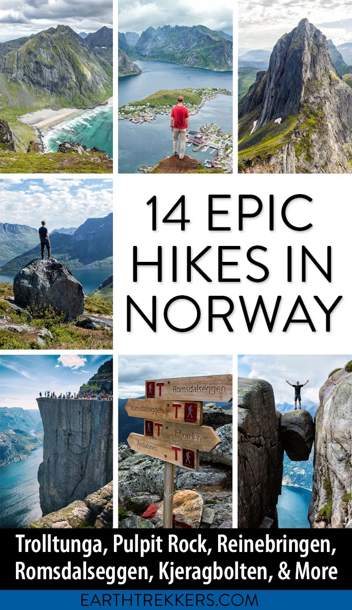 Best Norway hike. Cute girl with hiking equipment in the mountains Stock  Photo
