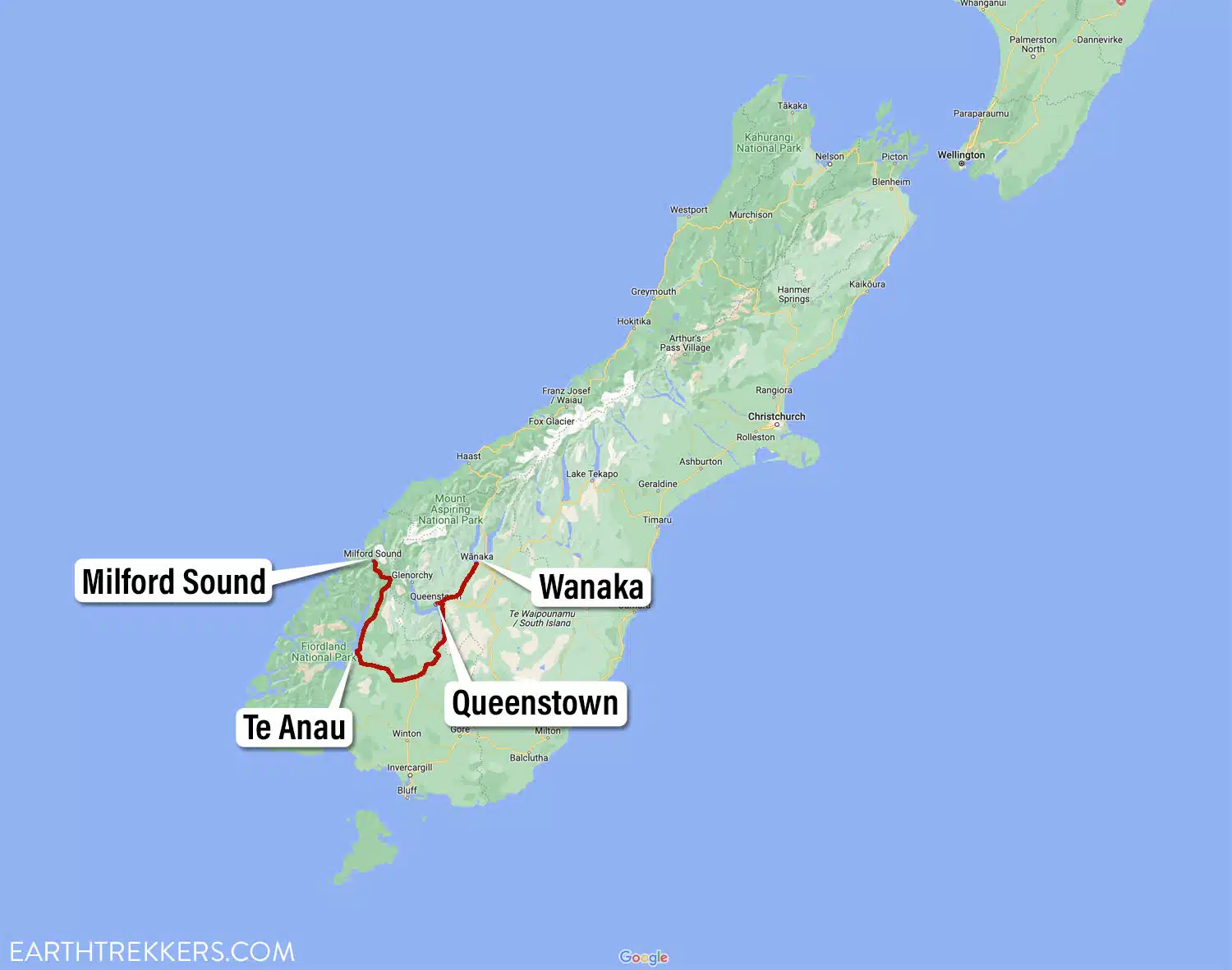 One Week South Island New Zealand Itinerary Map