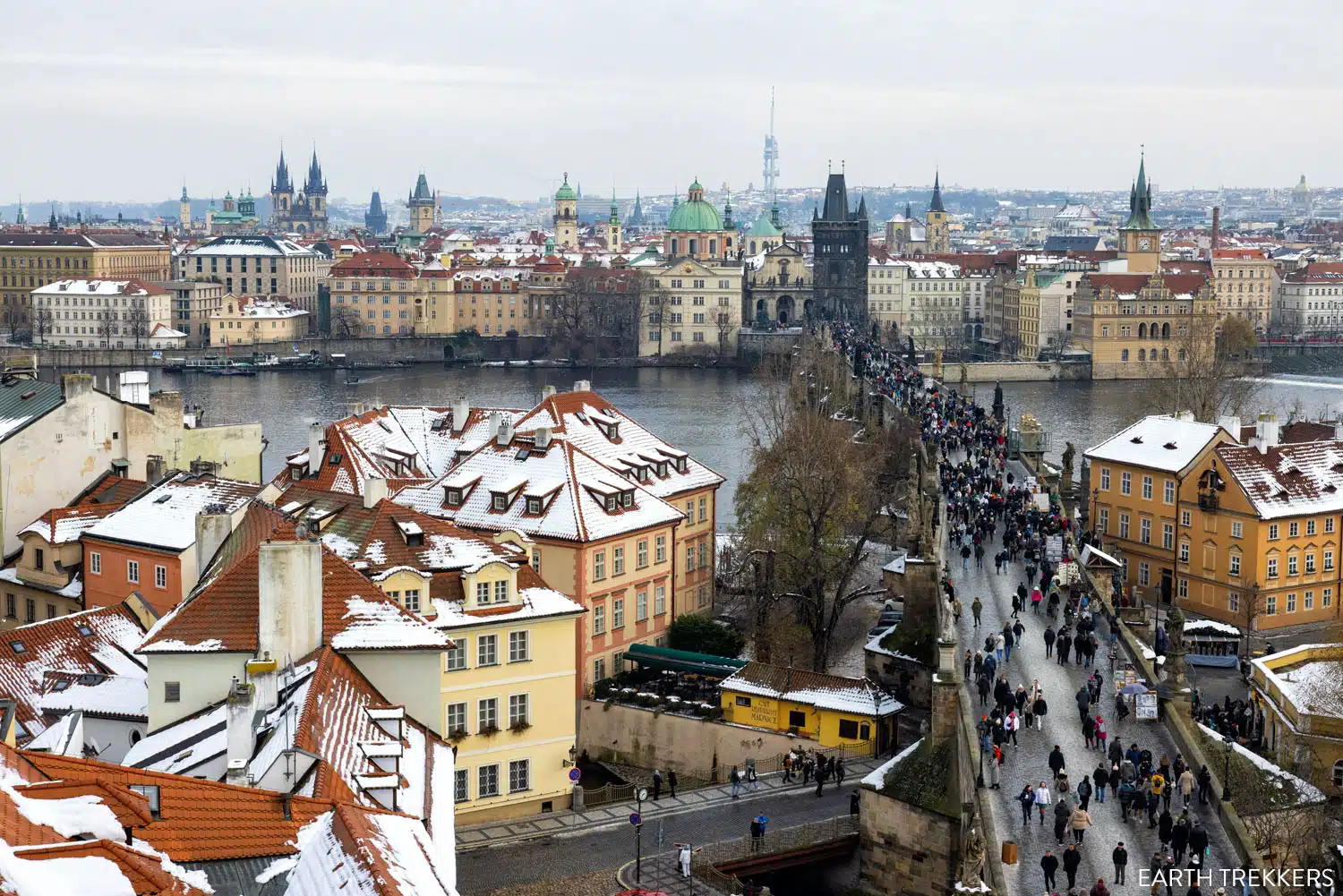 View from the Lesser Town Tower Prague Snow