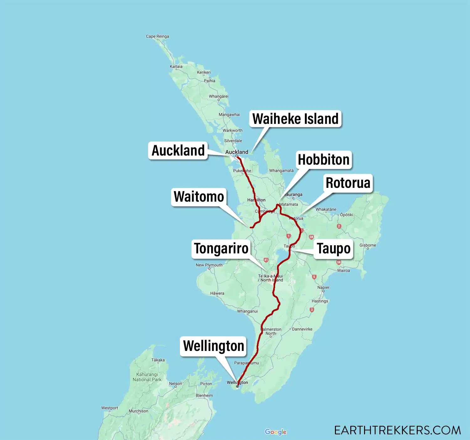 One Week North Island Itinerary Map