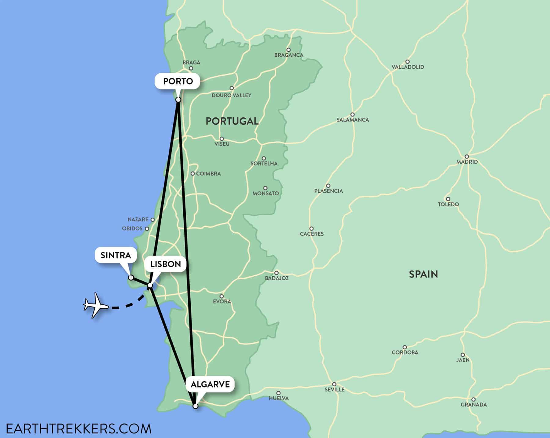 10 Day Portugal Itinerary Map