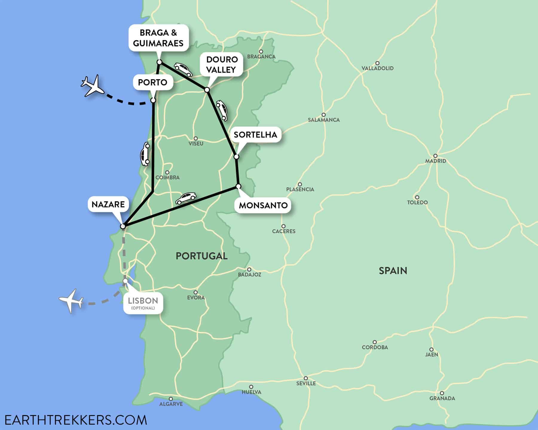 Portugal Itinerary Map North Loop
