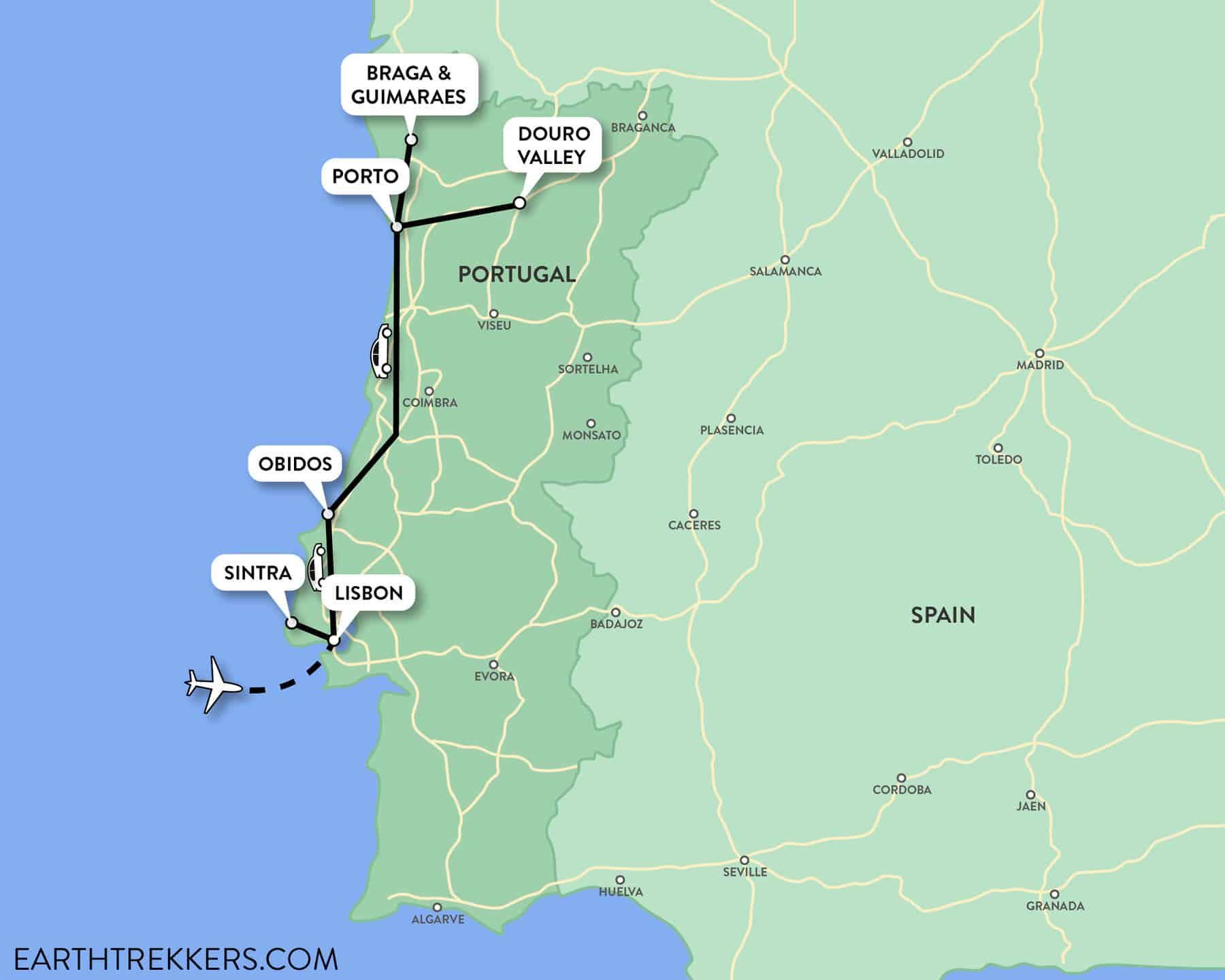 Portugal Itinerary Map by Car