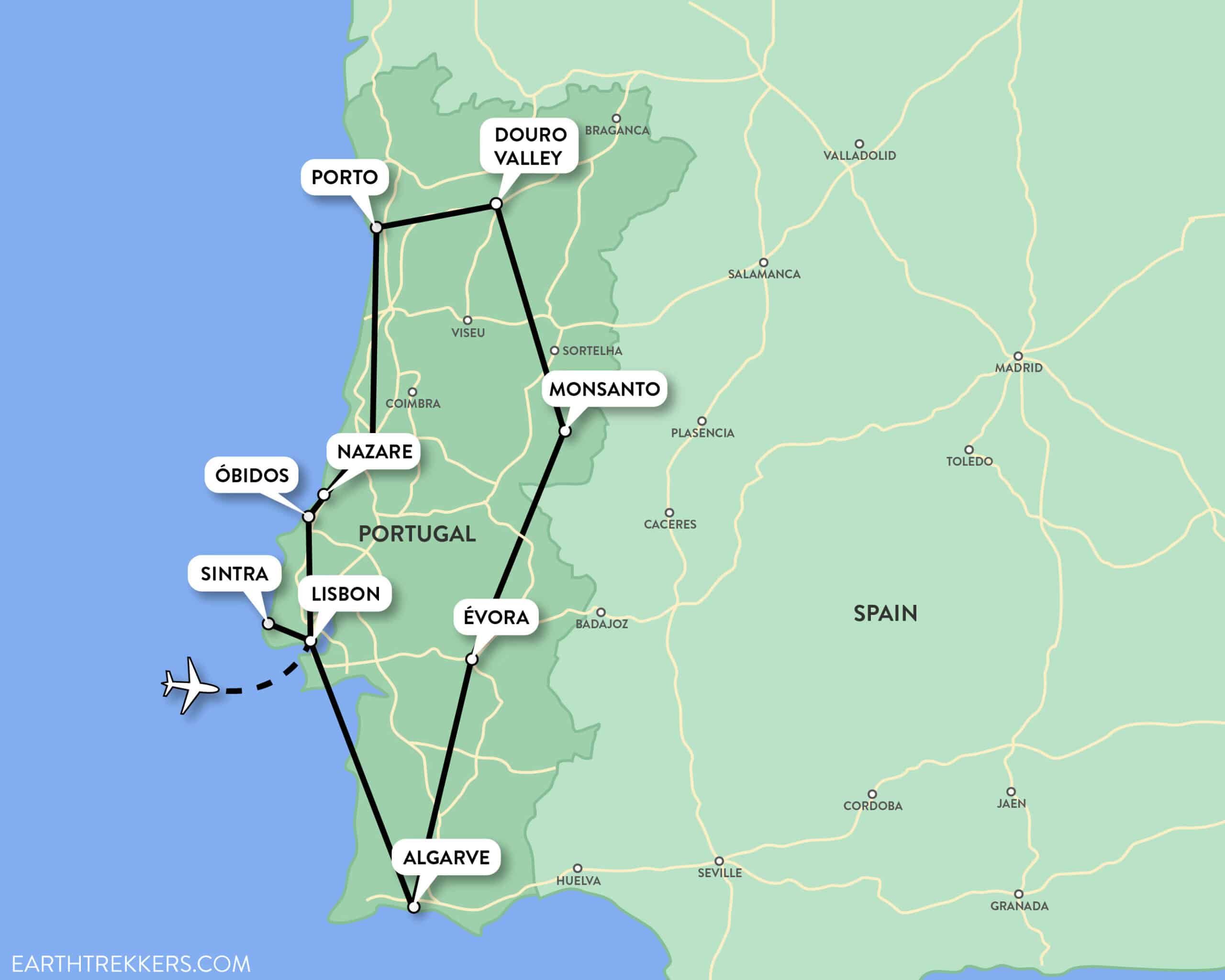 2 Week Portugal Itinerary Map