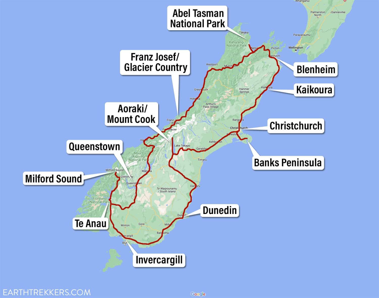 3 Week New Zealand South Island Itinerary Map