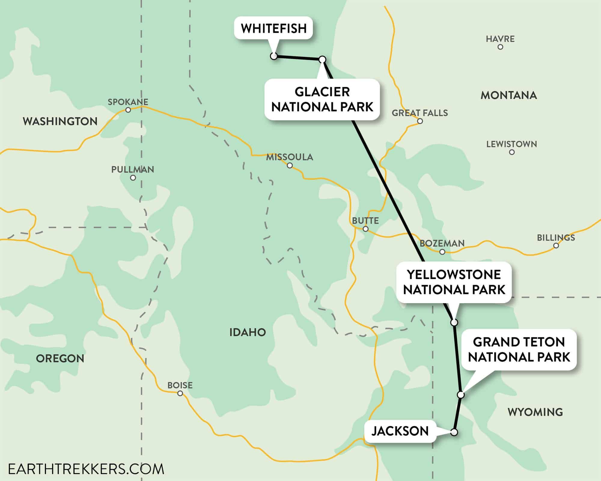 Grand Teton Yellowstone Glacier Itinerary Map