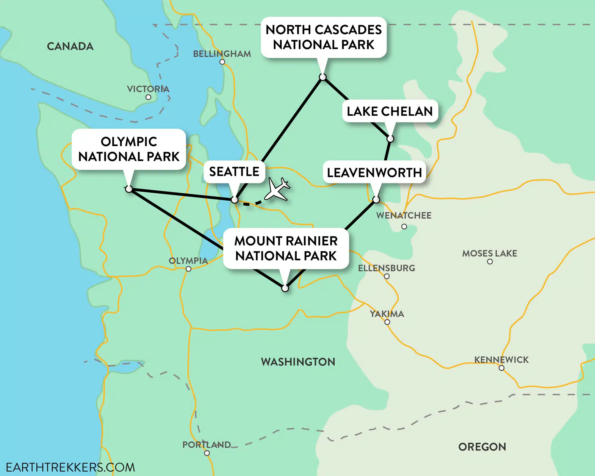 Washington National Parks Road Trip Map