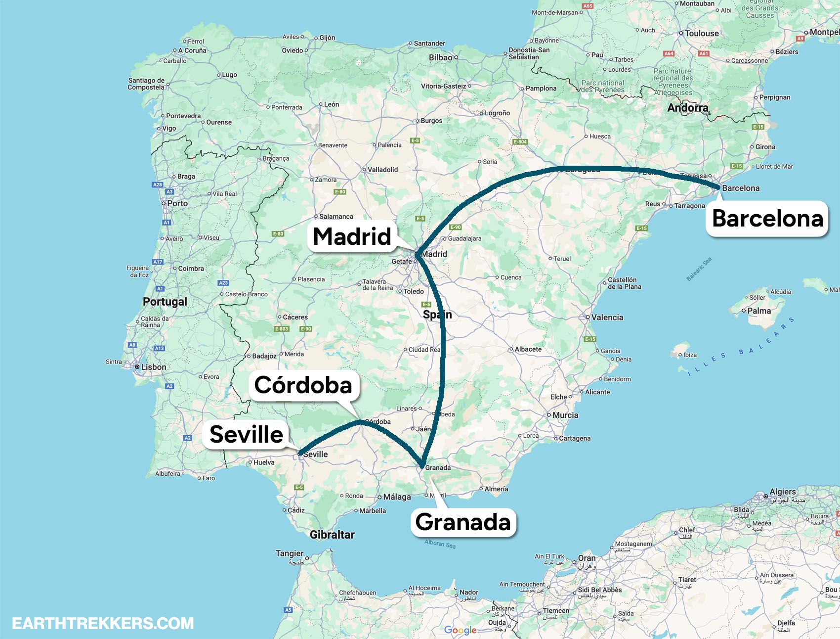 Two Week Spain Itinerary Map